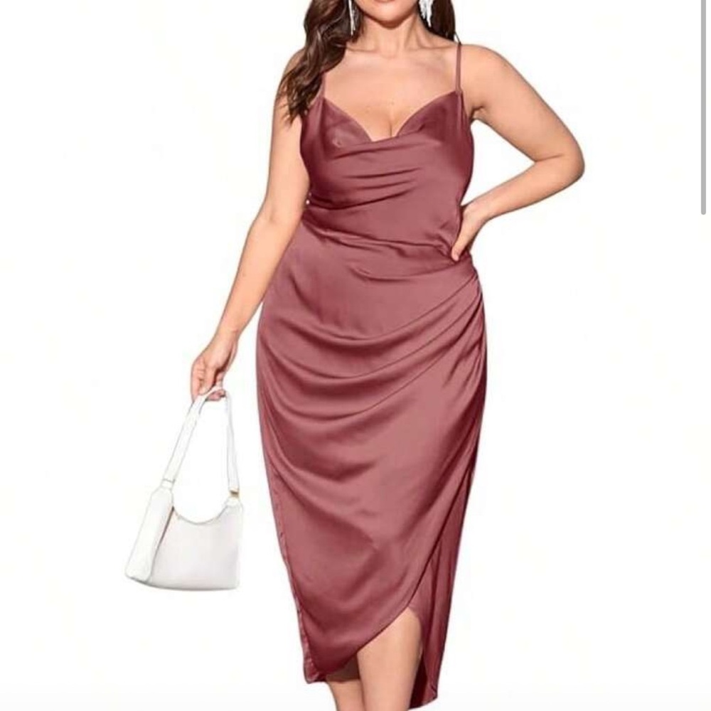 SHEIN Asymmetrical Satin Dress in Mauve